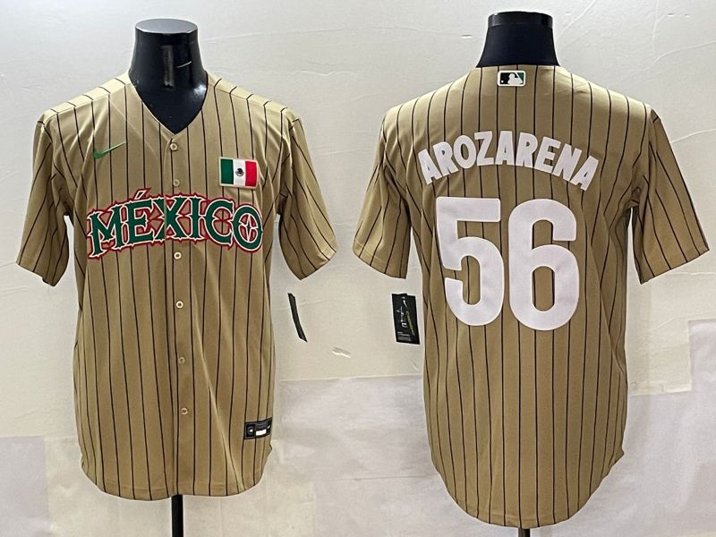 Men Mexico #56 Arozarena Brown Stripe Joint Name 2025 Nike MLB Jersey style 1->more jerseys->MLB Jersey